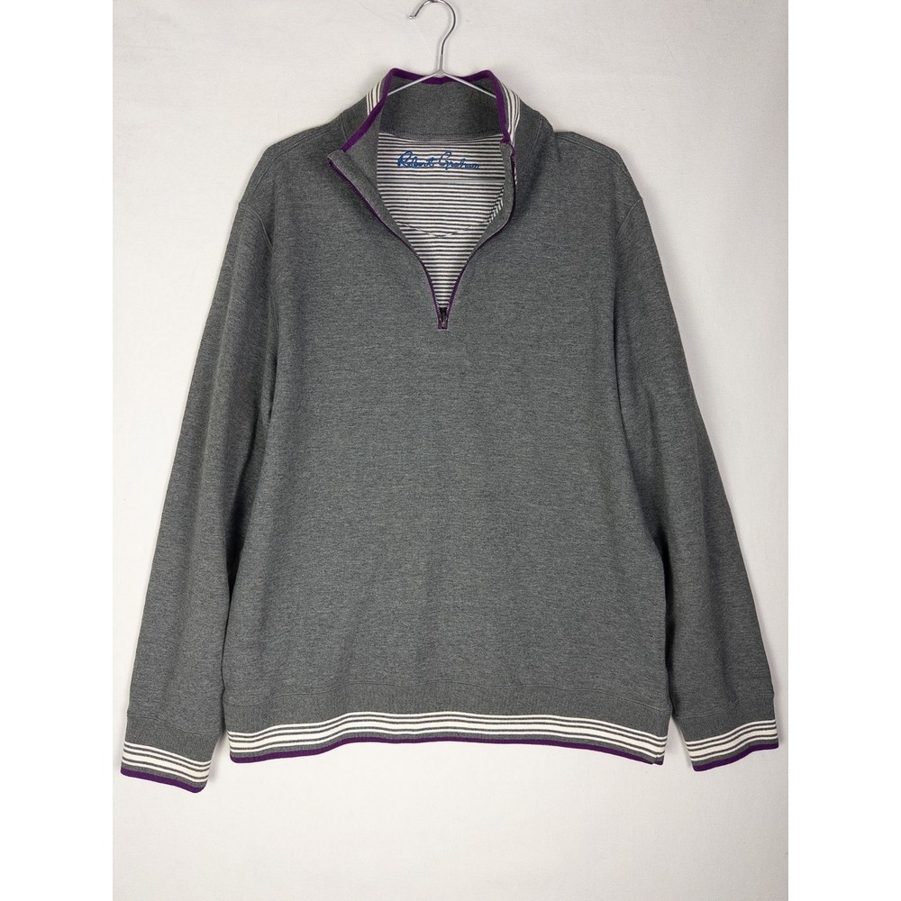 Robert Graham Reversible Pullover Mens L/XL Gray Striped Logoโ Q Zip